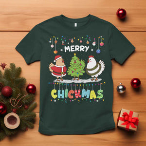 Christmas Chickens T Shirt Lover Gift Farm Gift Merry Chickmas TS10 Dark Forest Green Print Your Wear