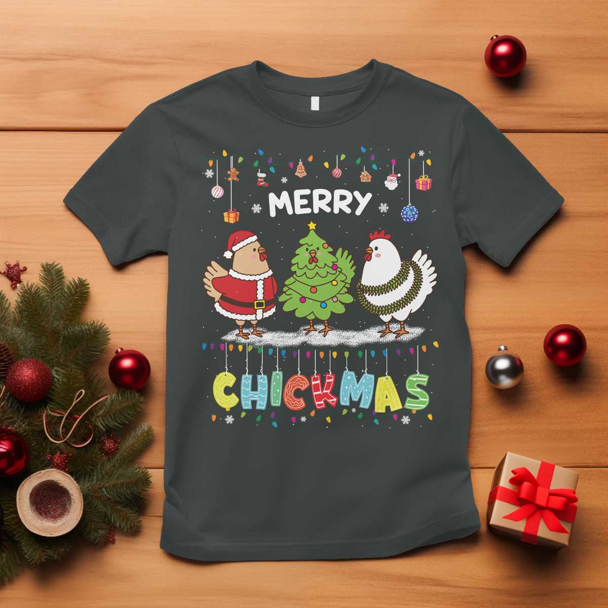 Christmas Chickens T Shirt Lover Gift Farm Gift Merry Chickmas TS10 Dark Heather Print Your Wear