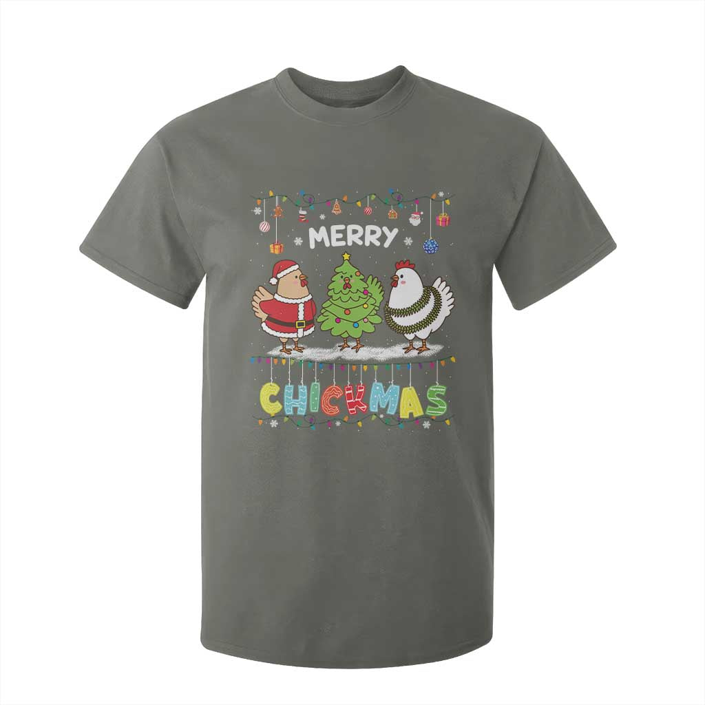 Christmas Chickens T Shirt For Kid Lover Gift Farm Gift Merry Chickmas TS10 Military Green Print Your Wear