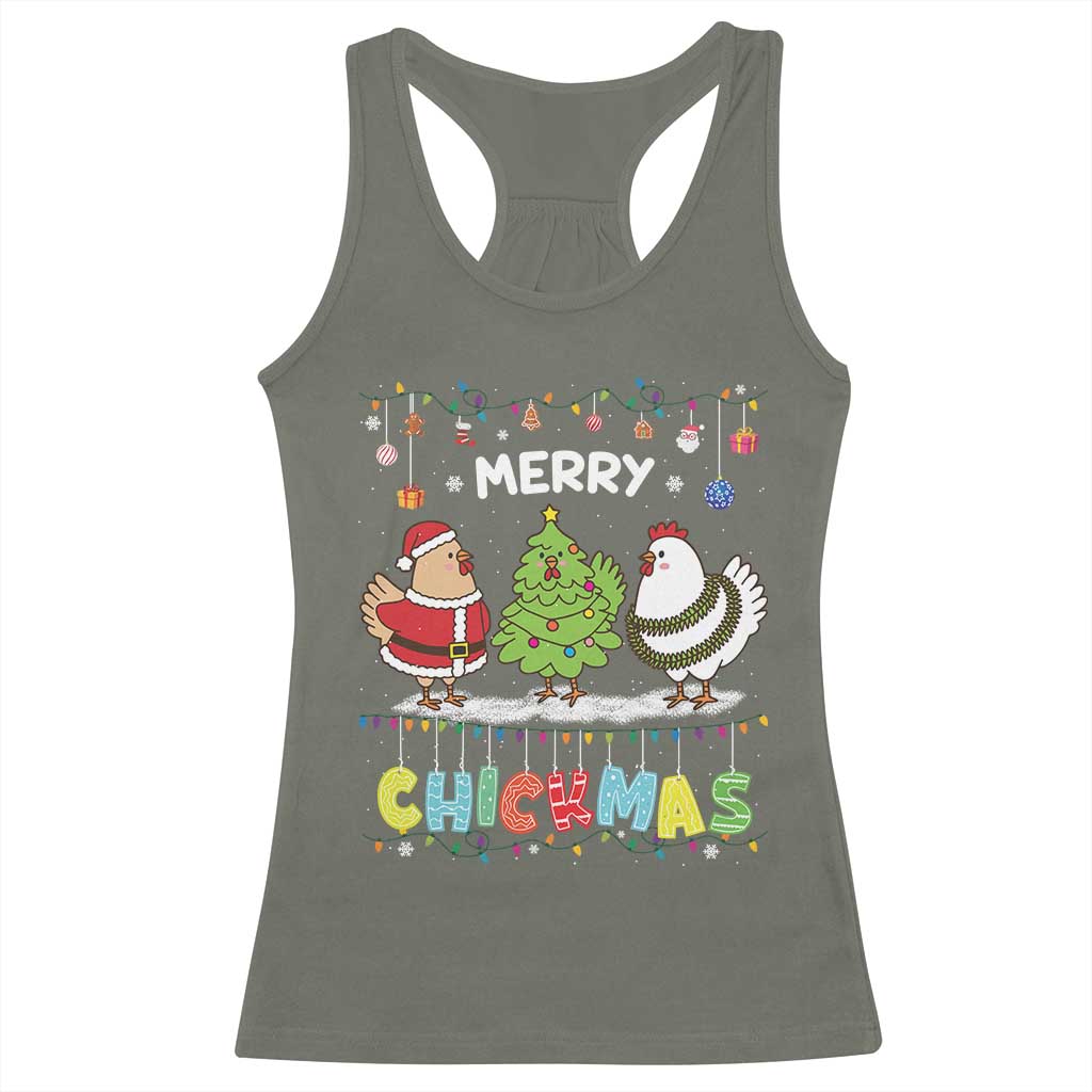Christmas Chickens Racerback Tank Top Lover Gift Farm Gift Merry Chickmas TS10 Military Green Print Your Wear