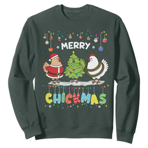 Christmas Chickens Sweatshirt Lover Gift Farm Gift Merry Chickmas TS10 Dark Forest Green Print Your Wear