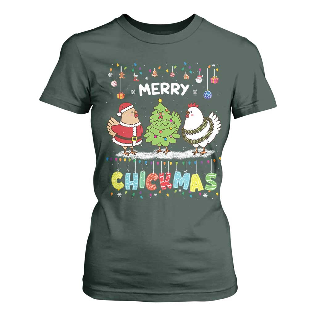 Christmas Chickens T Shirt For Women Lover Gift Farm Gift Merry Chickmas TS10 Dark Forest Green Print Your Wear