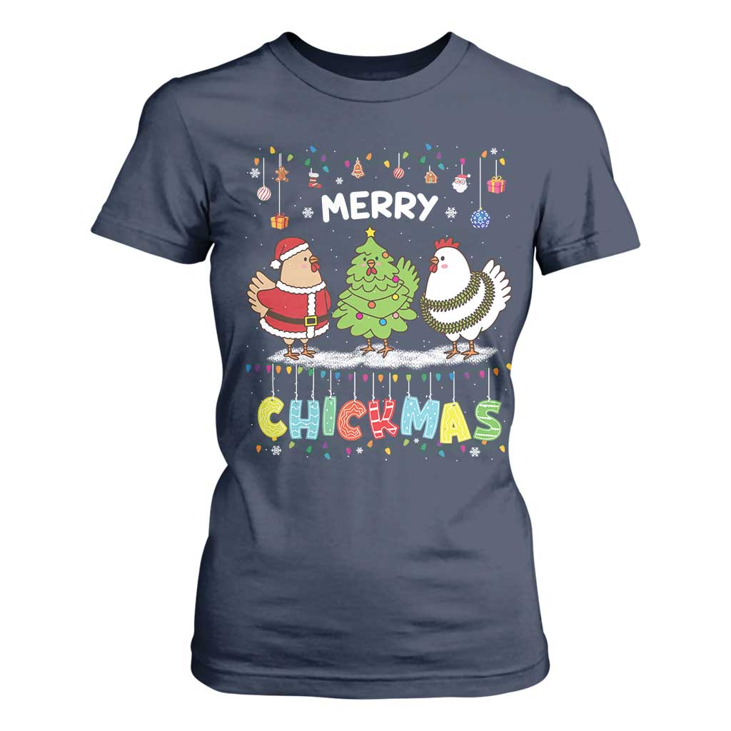 Christmas Chickens T Shirt For Women Lover Gift Farm Gift Merry Chickmas TS10 Navy Print Your Wear