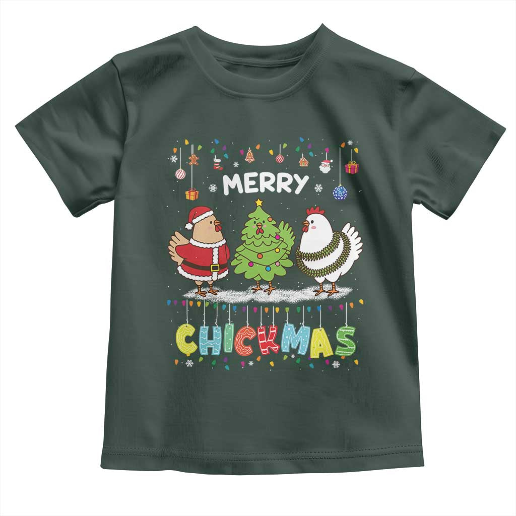 Christmas Chickens Toddler T Shirt Lover Gift Farm Gift Merry Chickmas TS10 Dark Forest Green Print Your Wear