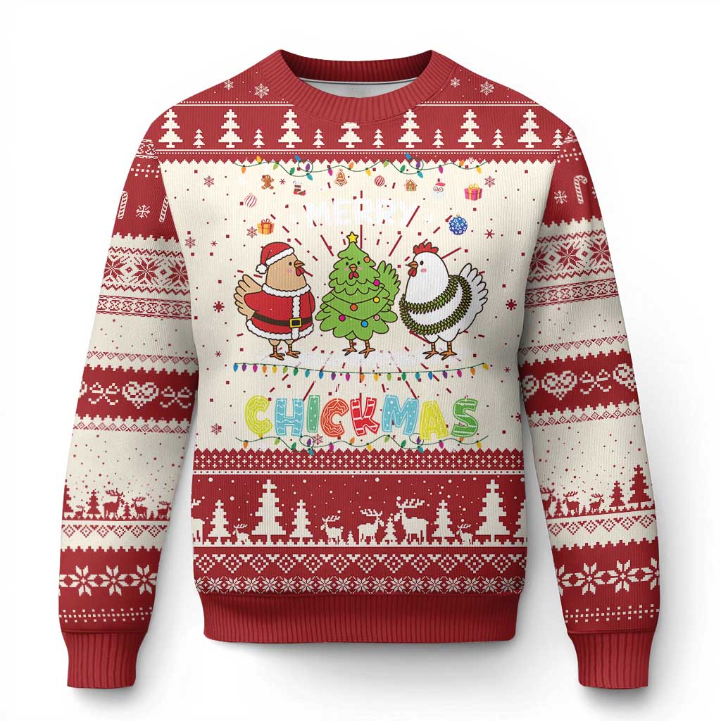 Chickens Ugly Christmas Sweater Lover Gift Farm Gift Merry Chickmas TS10 Red Print Your Wear