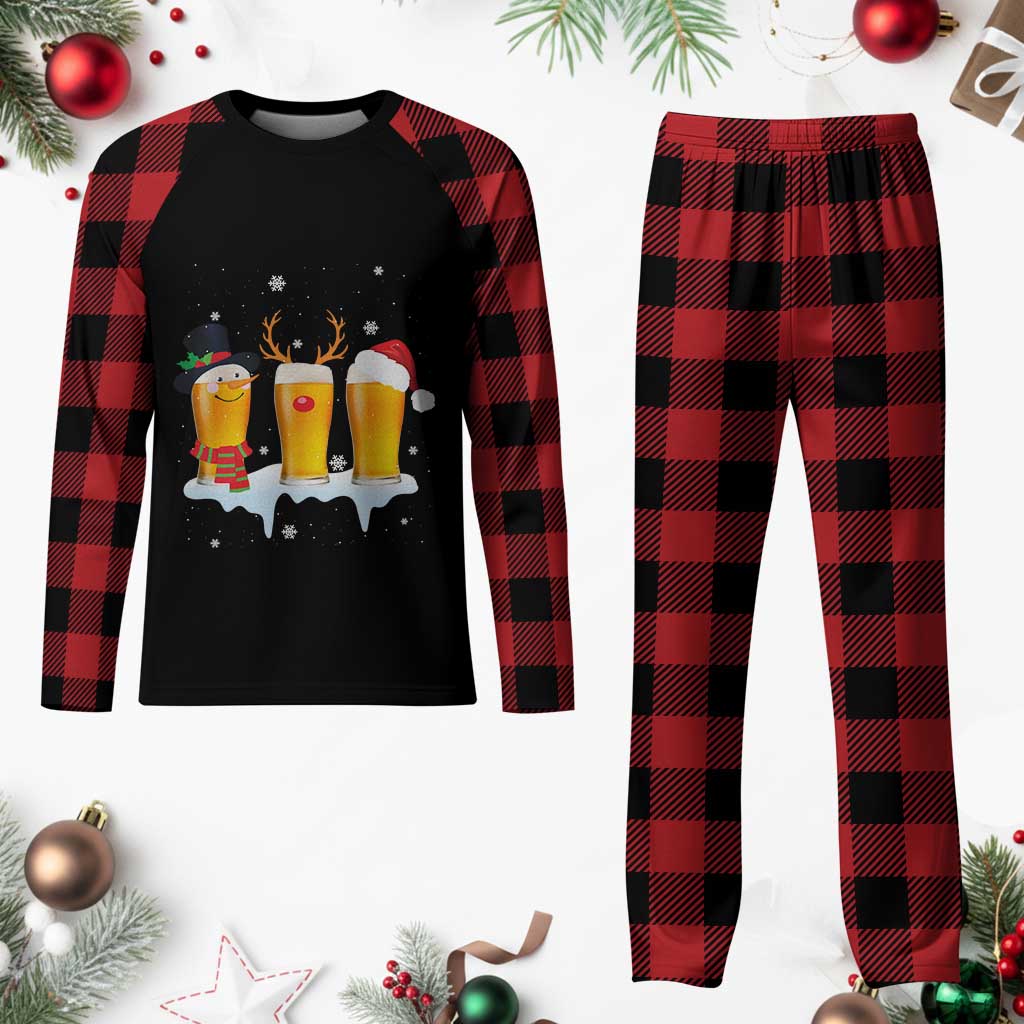 Funny Beer Plaid Pajama Set Reindeer Santa Drinking Lovers TS10 Buffalo Plaid Print Your Wear