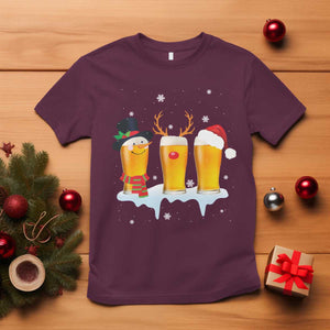 Funny Christmas Beer T Shirt Reindeer Santa Drinking Lovers TS10 Maroon Print Your Wear