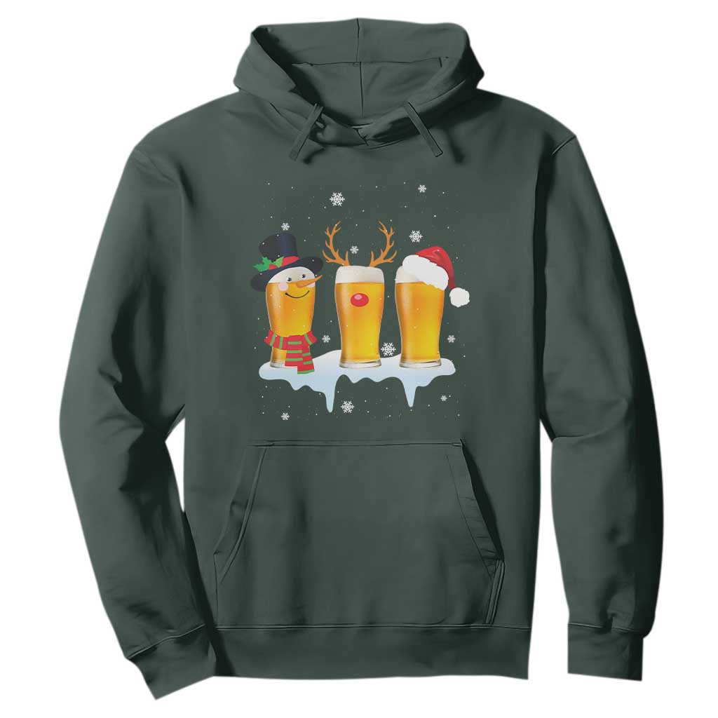 Funny Christmas Beer Hoodie Reindeer Santa Drinking Lovers TS10 Dark Forest Green Print Your Wear
