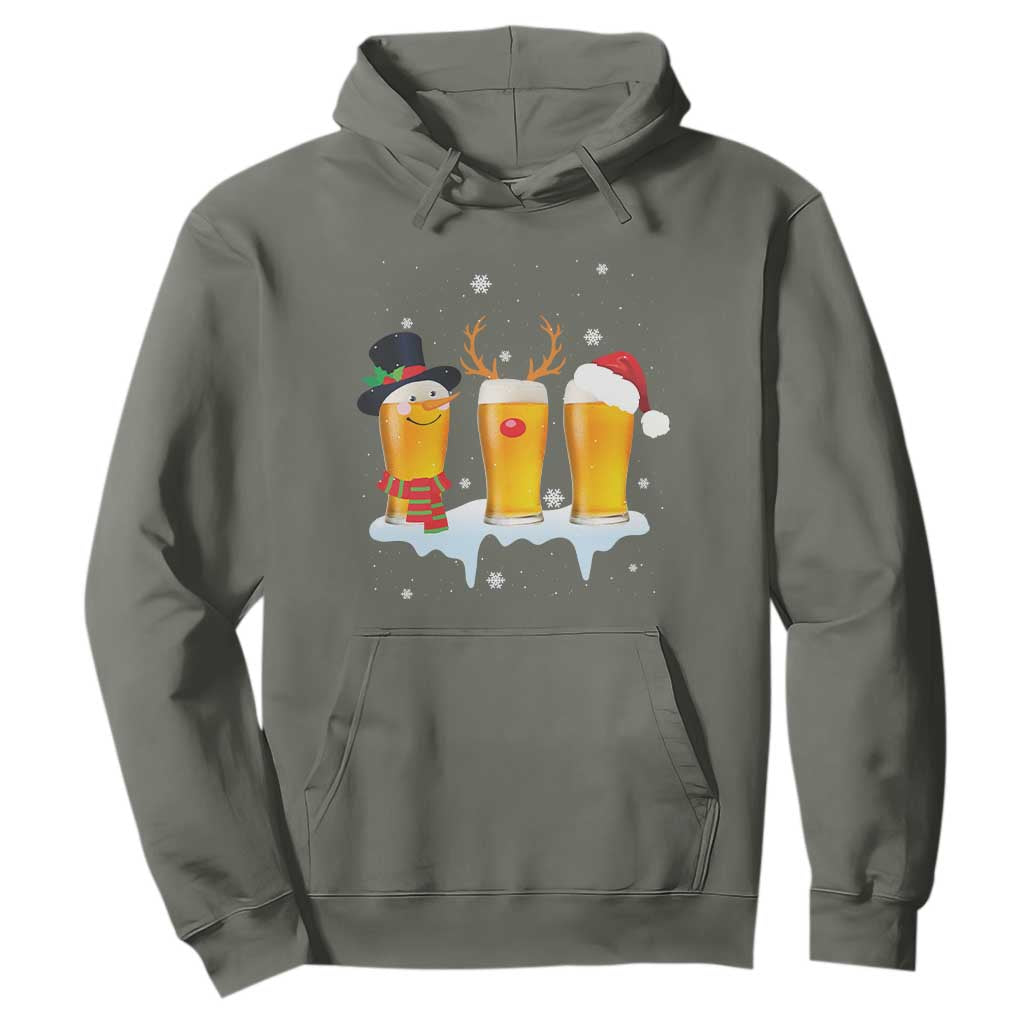 Funny Christmas Beer Hoodie Reindeer Santa Drinking Lovers TS10 Military Green Print Your Wear