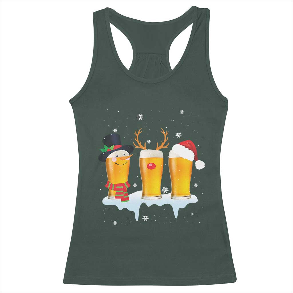 Funny Christmas Beer Racerback Tank Top Reindeer Santa Drinking Lovers TS10 Dark Forest Green Print Your Wear