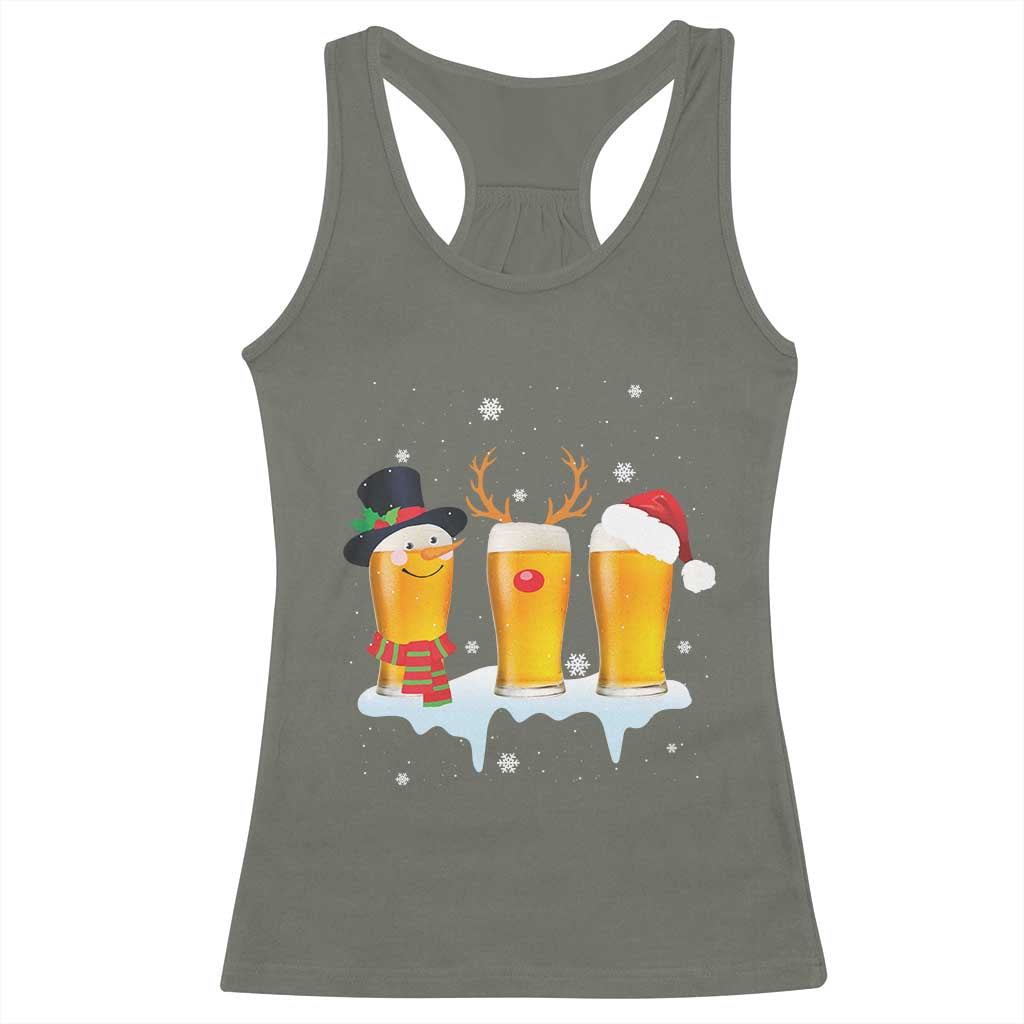 Funny Christmas Beer Racerback Tank Top Reindeer Santa Drinking Lovers TS10 Military Green Print Your Wear