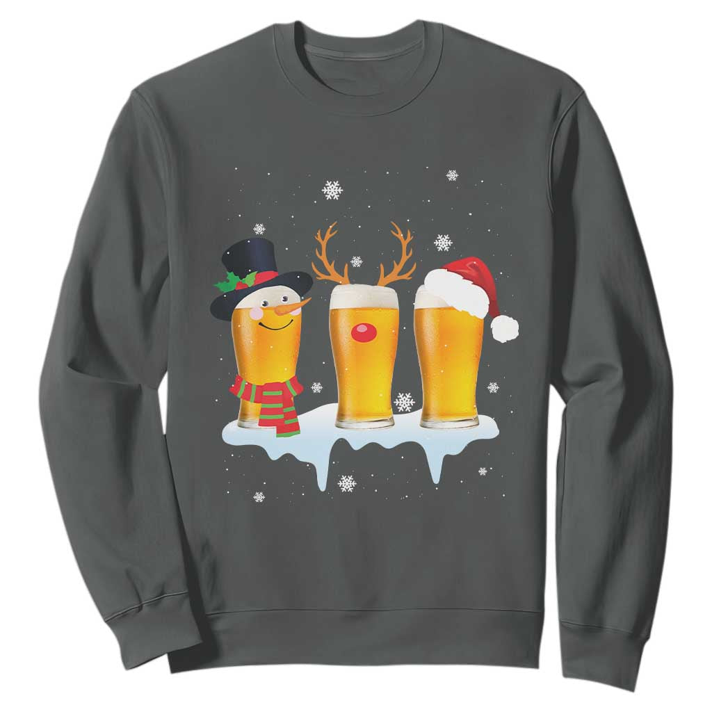 Funny Christmas Beer Sweatshirt Reindeer Santa Drinking Lovers TS10 Dark Heather Print Your Wear