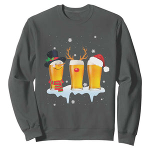 Funny Christmas Beer Sweatshirt Reindeer Santa Drinking Lovers TS10 Dark Heather Print Your Wear