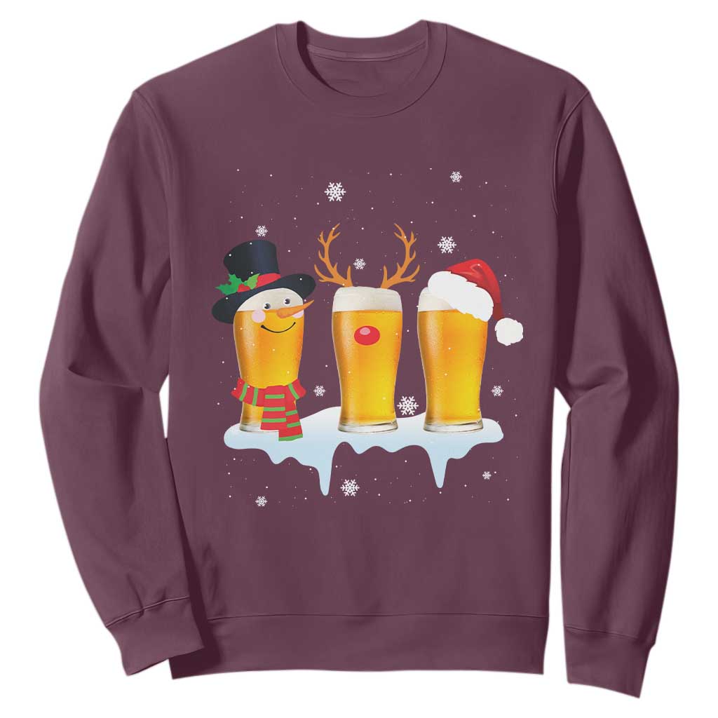 Funny Christmas Beer Sweatshirt Reindeer Santa Drinking Lovers TS10 Maroon Print Your Wear