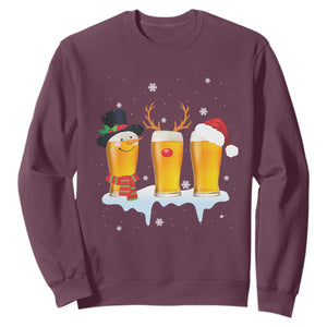 Funny Christmas Beer Sweatshirt Reindeer Santa Drinking Lovers TS10 Maroon Print Your Wear