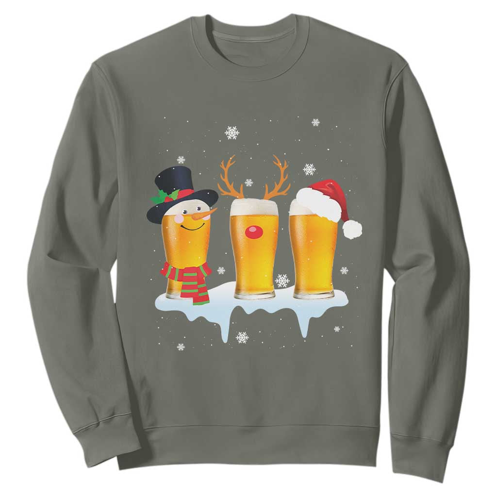 Funny Christmas Beer Sweatshirt Reindeer Santa Drinking Lovers TS10 Military Green Print Your Wear