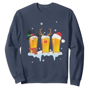 Funny Christmas Beer Sweatshirt Reindeer Santa Drinking Lovers TS10 Navy Print Your Wear