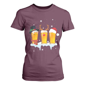 Funny Christmas Beer T Shirt For Women Reindeer Santa Drinking Lovers TS10 Maroon Print Your Wear