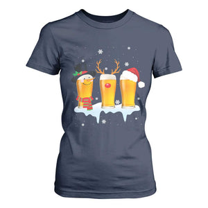 Funny Christmas Beer T Shirt For Women Reindeer Santa Drinking Lovers TS10 Navy Print Your Wear