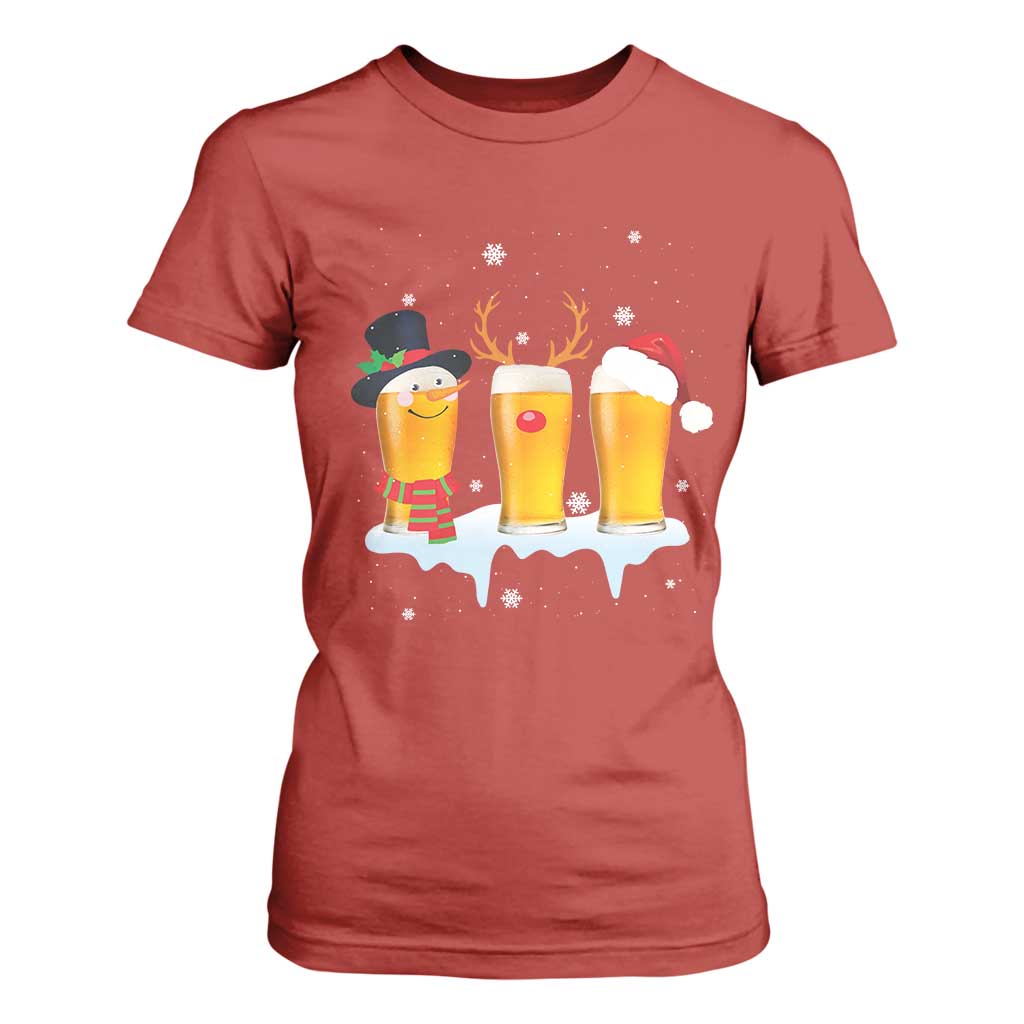 Funny Christmas Beer T Shirt For Women Reindeer Santa Drinking Lovers TS10 Red Print Your Wear