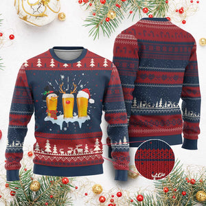 Funny Beer Ugly Christmas Sweater Reindeer Santa Drinking Lovers TS10 Burgundy Print Your Wear