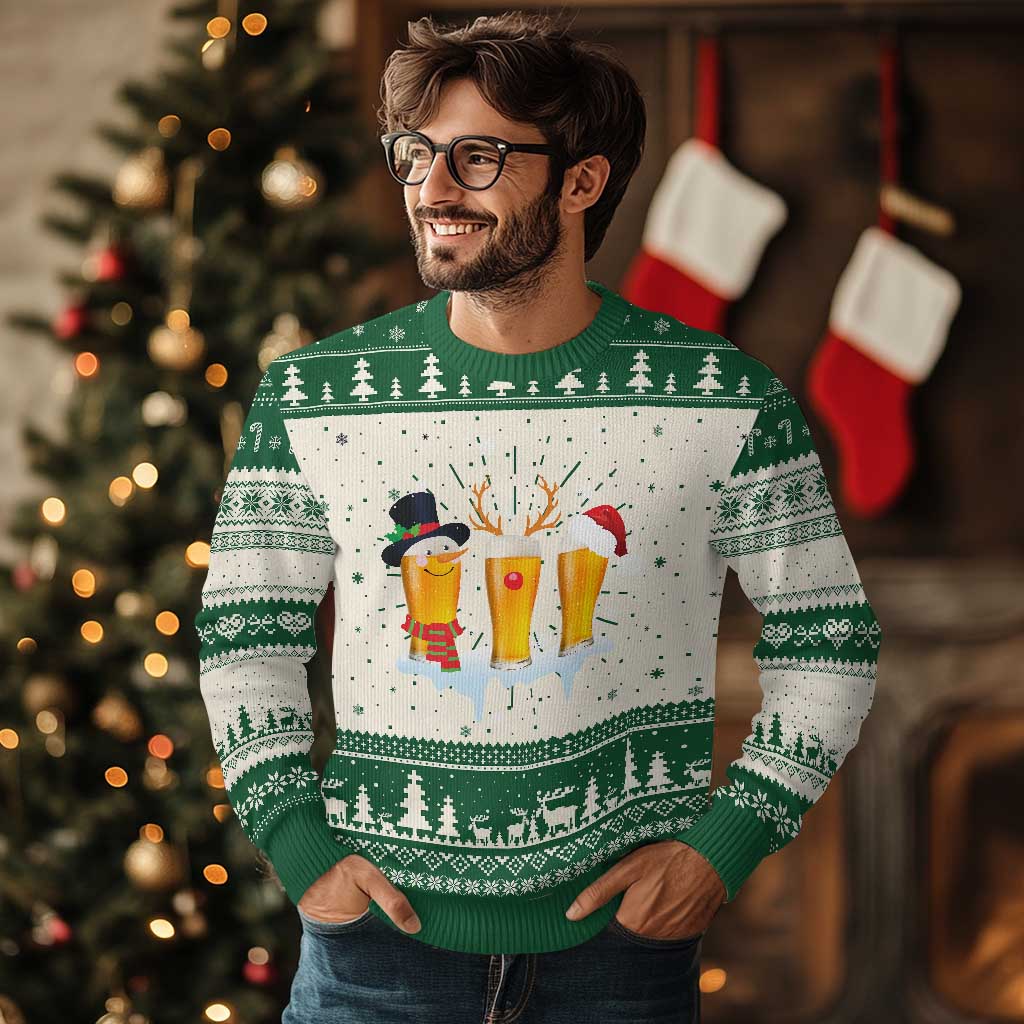 Funny Beer Ugly Christmas Sweater Reindeer Santa Drinking Lovers TS10 Green Print Your Wear