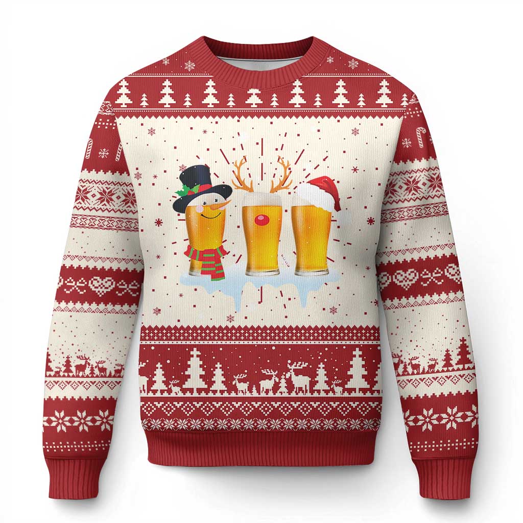 Funny Beer Ugly Christmas Sweater Reindeer Santa Drinking Lovers TS10 Red Print Your Wear