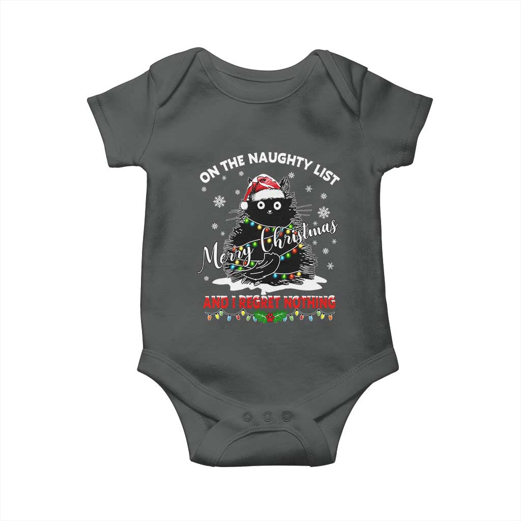 Cat Christmas Baby Onesie On The Naughty List And I Regret Nothing TS10 Dark Heather Print Your Wear