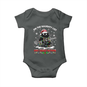 Cat Christmas Baby Onesie On The Naughty List And I Regret Nothing TS10 Dark Heather Print Your Wear