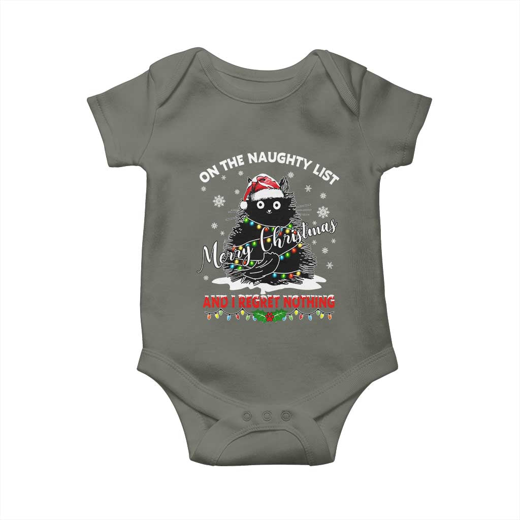 Cat Christmas Baby Onesie On The Naughty List And I Regret Nothing TS10 Military Green Print Your Wear