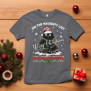 Cat Christmas T Shirt On The Naughty List And I Regret Nothing TS10 Charcoal Print Your Wear