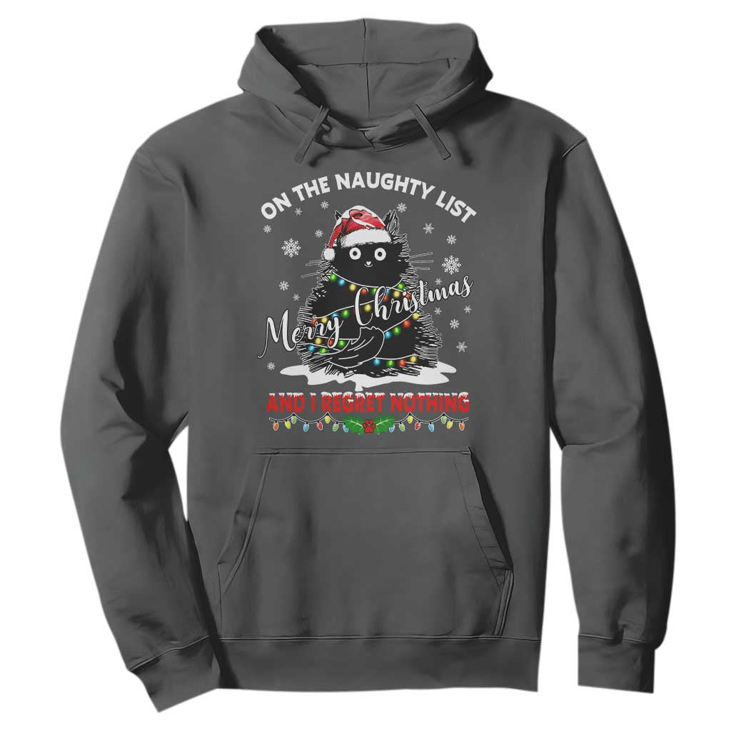Cat Christmas Hoodie On The Naughty List And I Regret Nothing TS10 Dark Heather Print Your Wear