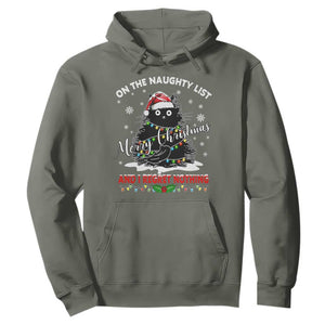 Cat Christmas Hoodie On The Naughty List And I Regret Nothing TS10 Military Green Print Your Wear