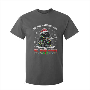 Cat Christmas T Shirt For Kid On The Naughty List And I Regret Nothing TS10 Dark Heather Print Your Wear