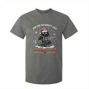 Cat Christmas T Shirt For Kid On The Naughty List And I Regret Nothing TS10 Military Green Print Your Wear