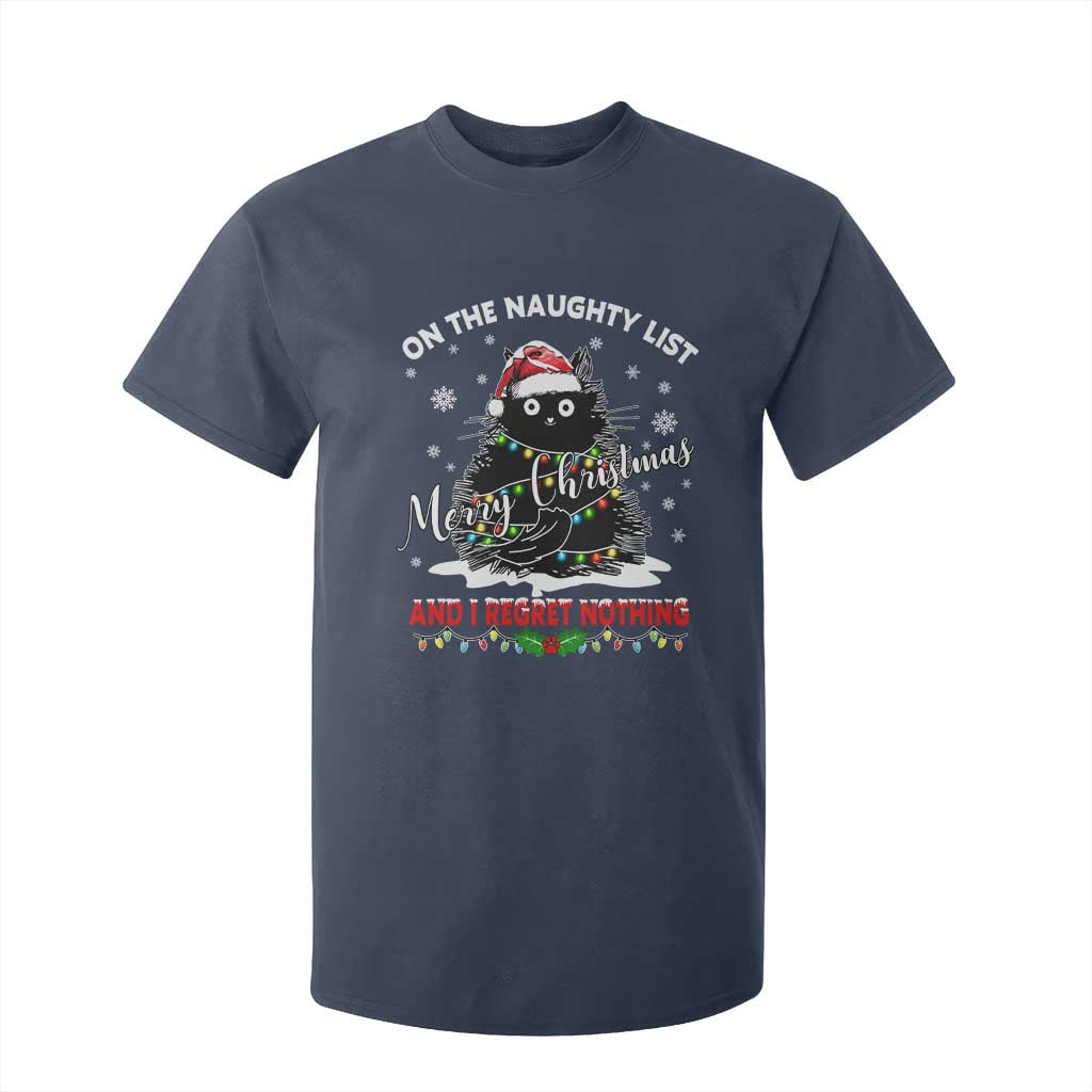 Cat Christmas T Shirt For Kid On The Naughty List And I Regret Nothing TS10 Navy Print Your Wear