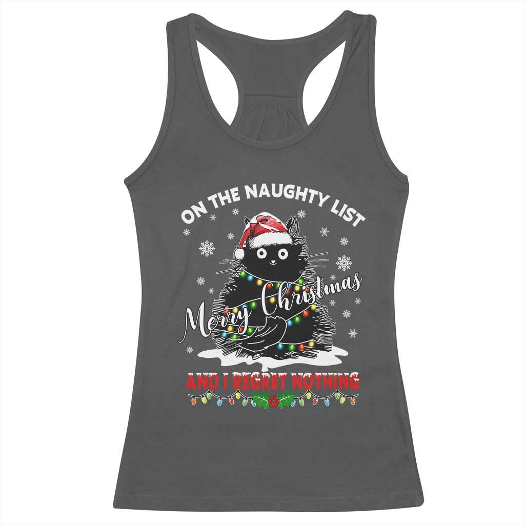 Cat Christmas Racerback Tank Top On The Naughty List And I Regret Nothing TS10 Dark Heather Print Your Wear