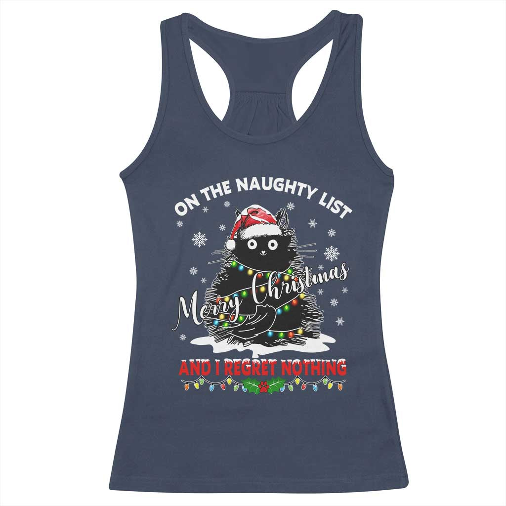Cat Christmas Racerback Tank Top On The Naughty List And I Regret Nothing TS10 Navy Print Your Wear