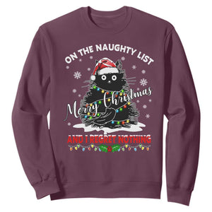 Cat Christmas Sweatshirt On The Naughty List And I Regret Nothing TS10 Maroon Print Your Wear