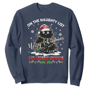 Cat Christmas Sweatshirt On The Naughty List And I Regret Nothing TS10 Navy Print Your Wear