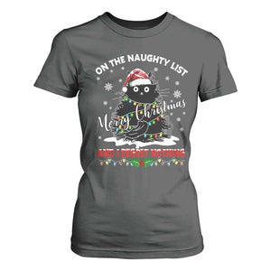 Cat Christmas T Shirt For Women On The Naughty List And I Regret Nothing TS10 Dark Heather Print Your Wear