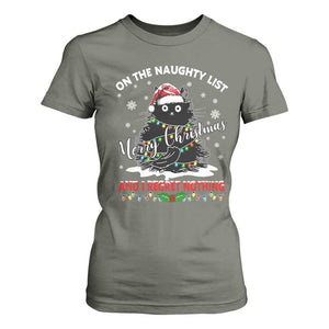 Cat Christmas T Shirt For Women On The Naughty List And I Regret Nothing TS10 Military Green Print Your Wear