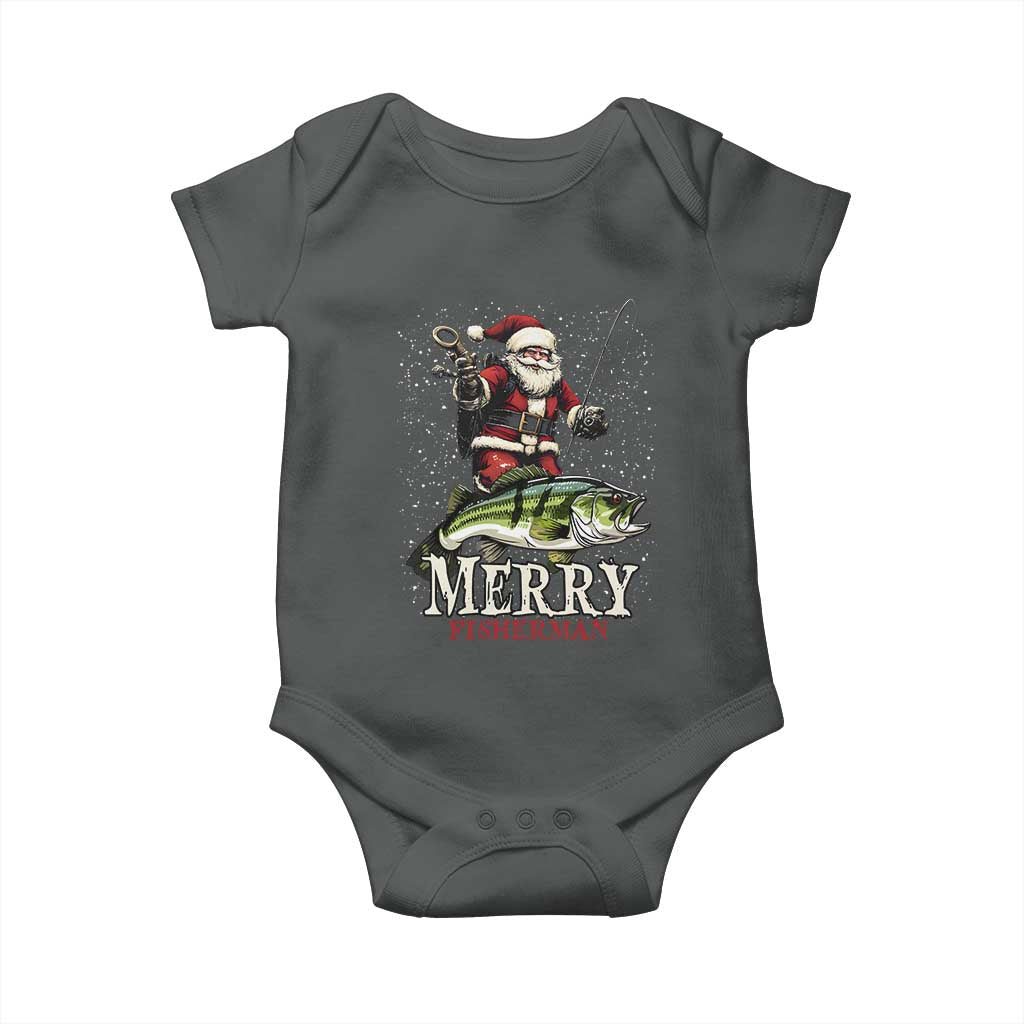 Fishing Christmas Gifts Baby Onesie Merry Fisherman Santa Claus Fish Fishing Rod TS10 Dark Heather Print Your Wear