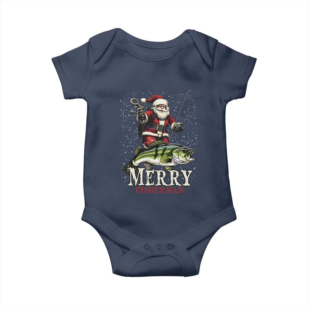 Fishing Christmas Gifts Baby Onesie Merry Fisherman Santa Claus Fish Fishing Rod TS10 Navy Print Your Wear