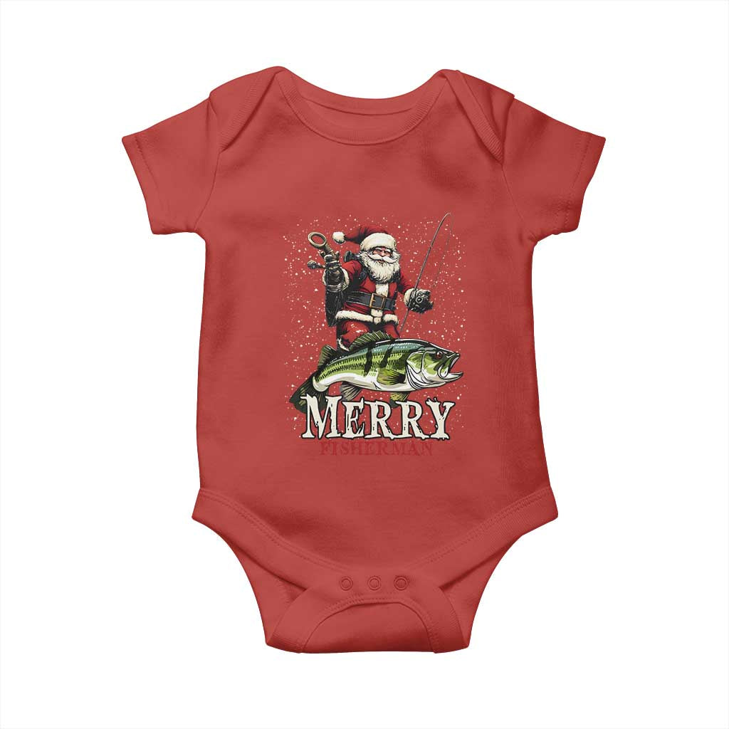 Fishing Christmas Gifts Baby Onesie Merry Fisherman Santa Claus Fish Fishing Rod TS10 Red Print Your Wear
