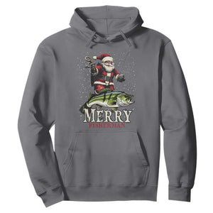 Fishing Christmas Gifts Hoodie Merry Fisherman Santa Claus Fish Fishing Rod TS10 Charcoal Print Your Wear