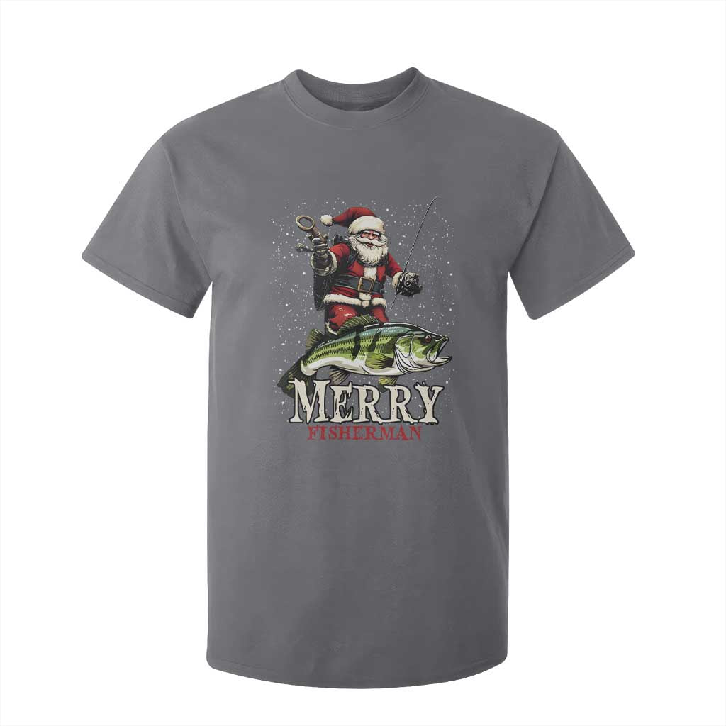 Fishing Christmas Gifts T Shirt For Kid Merry Fisherman Santa Claus Fish Fishing Rod TS10 Charcoal Print Your Wear
