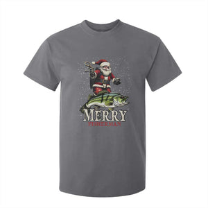 Fishing Christmas Gifts T Shirt For Kid Merry Fisherman Santa Claus Fish Fishing Rod TS10 Charcoal Print Your Wear