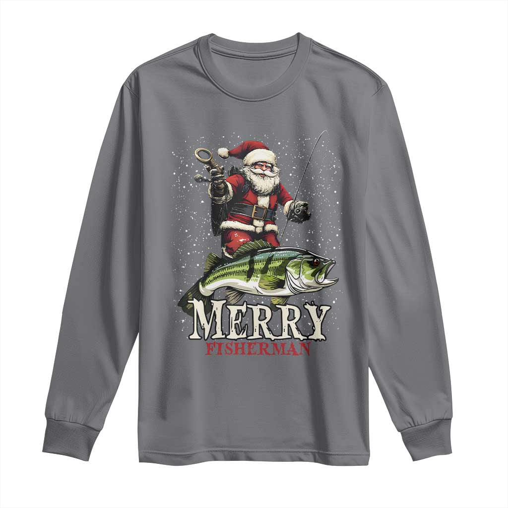 Fishing Christmas Gifts Long Sleeve Shirt Merry Fisherman Santa Claus Fish Fishing Rod TS10 Charcoal Print Your Wear