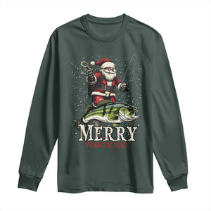 Fishing Christmas Gifts Long Sleeve Shirt Merry Fisherman Santa Claus Fish Fishing Rod TS10 Dark Forest Green Print Your Wear